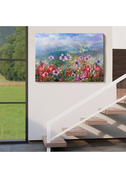 Renkli Çiçekler Suluboya Görünüm Dekoratif Kanvas Duvar TABLOSU-3475 indirimleri