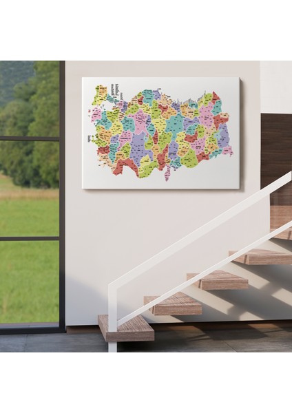 Türkiye Haritası Kanvas Tablo Il ve Ilçeli Ayrıntılı Eğitici Dekoratif Tablo 3039 indirimleri