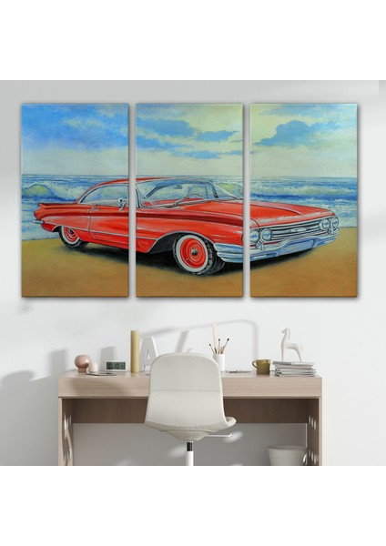 Kızmızı Retro Araba Yağlıboya Görünüm Dekoratif Kanvas Duvar TABLOSU-3499 modelleri