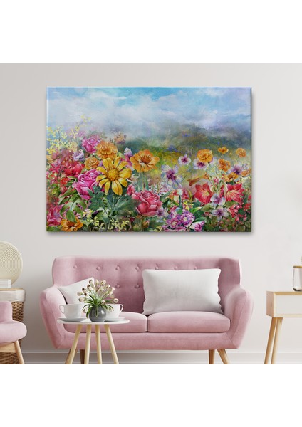 Çok Renkli Çiçekler Manzara Kanvas Duvar TABLOSU-3426 fiyatları