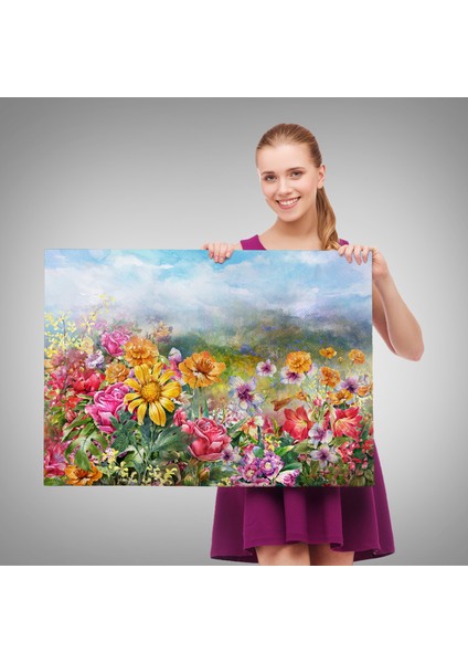 Çok Renkli Çiçekler Manzara Kanvas Duvar TABLOSU-3426 fırsatları