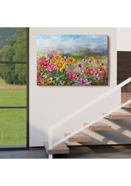 Çok Renkli Çiçekler Manzara Kanvas Duvar TABLOSU-3426 indirimleri