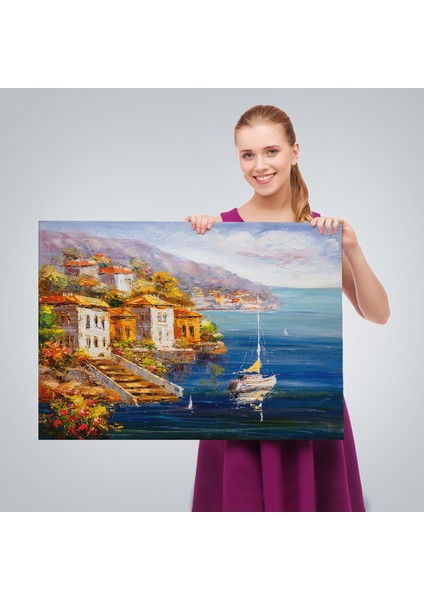 Yunanistan Harbor View Manzaralı Yağlıboya Görünüm Dekoratif Kanvas Duvar TABLOSU-3532 fırsatları