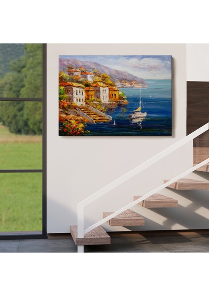 Yunanistan Harbor View Manzaralı Yağlıboya Görünüm Dekoratif Kanvas Duvar TABLOSU-3532 indirimleri