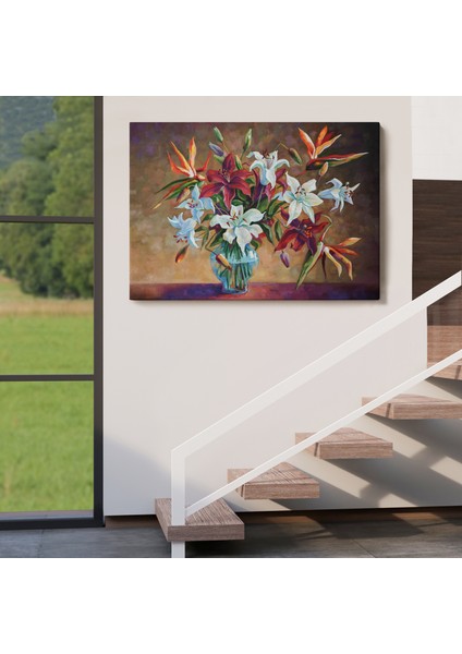 Zambak Çiçekleri Yağlıboya Görünüm Dekoratif Kanvas Duvar TABLOSU-3602 indirimleri