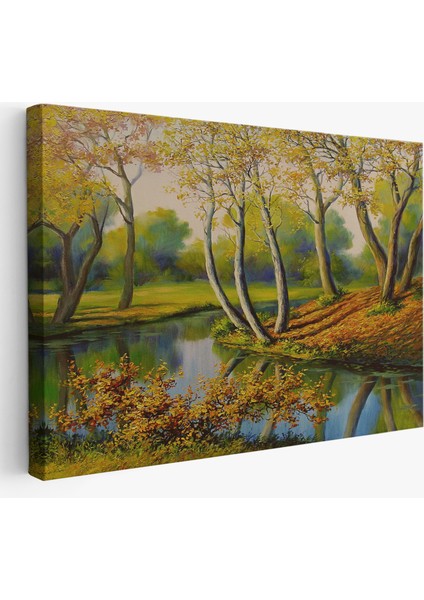 Nehir Manzaralı Yağlıboya Görünüm Dekoratif Kanvas Duvar TABLOSU-3617