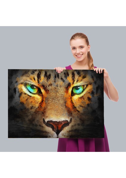 Gerçekçi Çita Gözleri Yağlıboya Görünüm Kanvas Duvar TABLOSU-3689 fırsatları