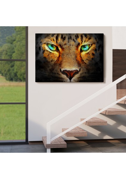 Gerçekçi Çita Gözleri Yağlıboya Görünüm Kanvas Duvar TABLOSU-3689 indirimleri