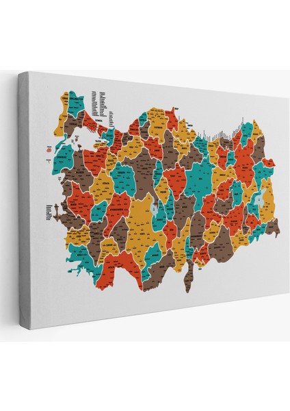 Türkiye Haritası Kanvas Tablo Il ve Ilçeli Ayrıntılı Eğitici Dekoratif Tablo 3038