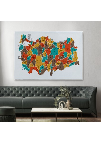 Türkiye Haritası Kanvas Tablo Il ve Ilçeli Ayrıntılı Eğitici Dekoratif Tablo 3038 fiyatları