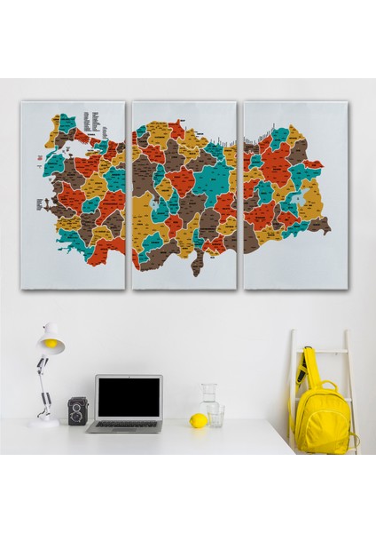 Türkiye Haritası Kanvas Tablo Il ve Ilçeli Ayrıntılı Eğitici Dekoratif Tablo 3038 modelleri