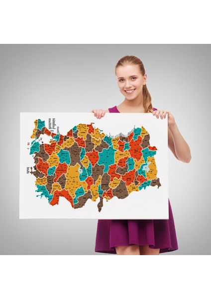 Türkiye Haritası Kanvas Tablo Il ve Ilçeli Ayrıntılı Eğitici Dekoratif Tablo 3038 fırsatları