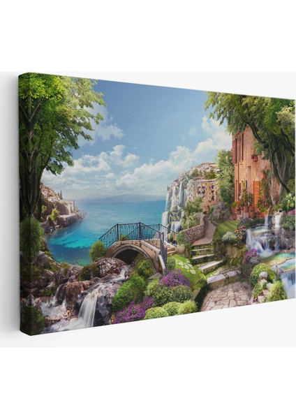 Eski Italyan Evleri Yağlıboya Görünüm Dekoratif Kanvas Duvar TABLOSU-3657