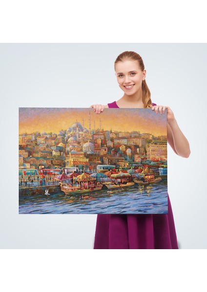 Eminönü Balıkçı Tekneleri Yağlıboya Görünümlü Kanvas TABLO-3598 fırsatları
