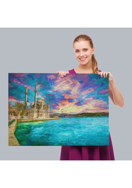 Fırça Darbeleri ile Soyut Yağlıboya Görünüm Dekoratif Kanvas Duvar TABLOSU-3760 fırsatları