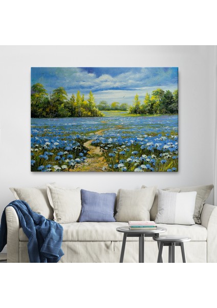 Mavi Gelincik Tarlası Yağlıboya Görünüm Dekoratif Kanvas Duvar TABLOSU-3763 fiyatları