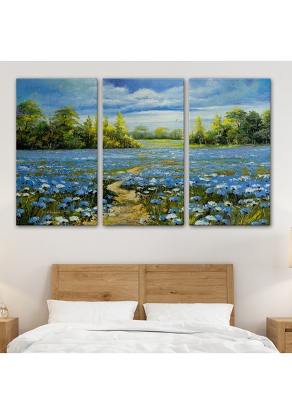 Mavi Gelincik Tarlası Yağlıboya Görünüm Dekoratif Kanvas Duvar TABLOSU-3763 modelleri