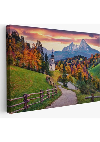 Hochkalter Dağı Maria Gern Kilisesi ve Alpler Dekoratif TABLO-3679