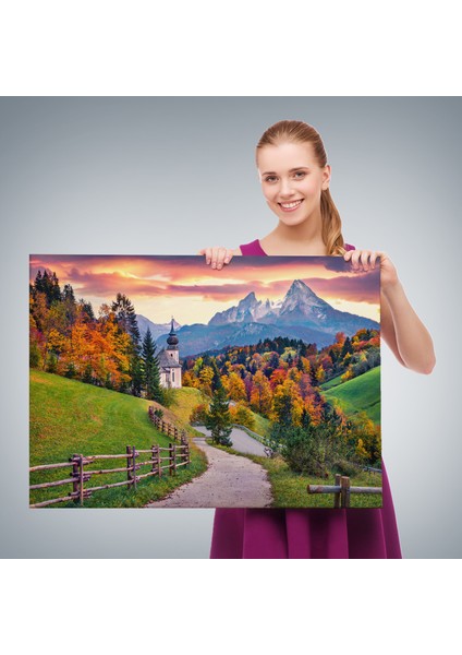 Hochkalter Dağı Maria Gern Kilisesi ve Alpler Dekoratif TABLO-3679 fırsatları