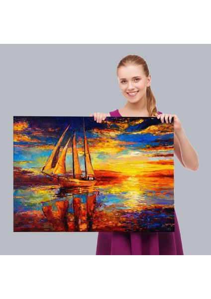 Deniz ve Yelkenli Manzarası Yağlıboya Görünüm Dekoratif Kanvas Duvar TABLOSU-3708 fırsatları