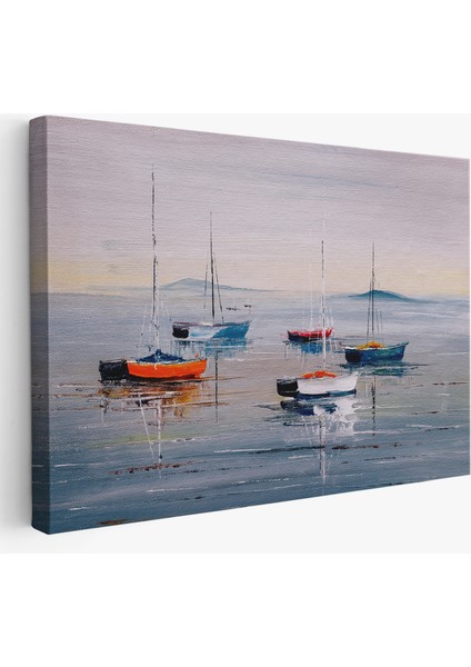 Deniz ve Yelkenliler Manzarası Yağlıboya Görünüm Dekoratif Kanvas Duvar TABLOSU-3710