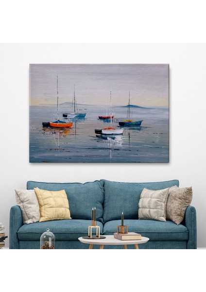 Deniz ve Yelkenliler Manzarası Yağlıboya Görünüm Dekoratif Kanvas Duvar TABLOSU-3710 fiyatları
