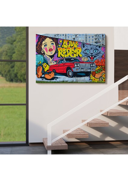 Grafiti Ile Yapilmiş Retro Kırmızı Araba Kanvas TABLO-5027 indirimleri