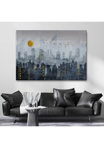 Modern Şehir Manzarasının Silueti Kanvas TABLO-5038 fiyatları