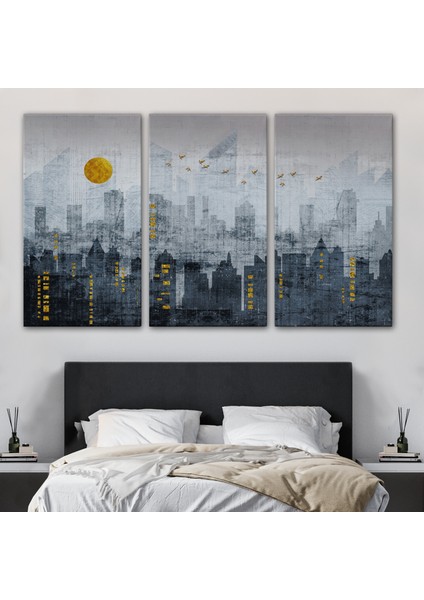 Modern Şehir Manzarasının Silueti Kanvas TABLO-5038 modelleri