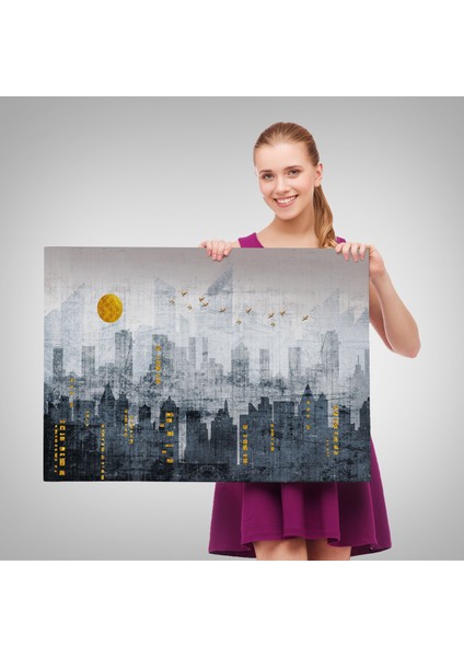 Modern Şehir Manzarasının Silueti Kanvas TABLO-5038 fırsatları