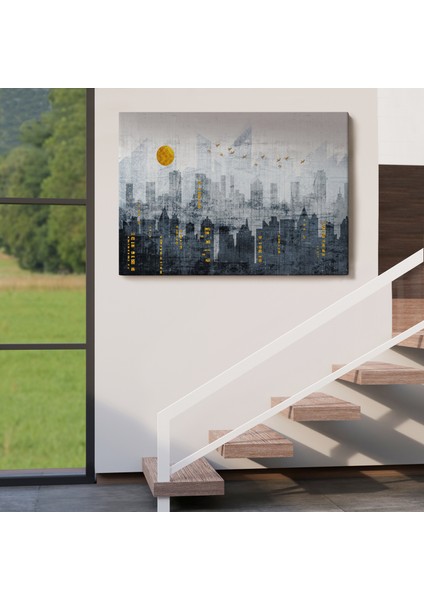 Modern Şehir Manzarasının Silueti Kanvas TABLO-5038 indirimleri