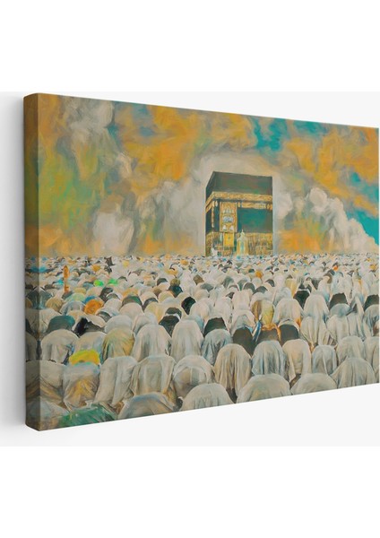 Mekke Kabe'de Kılınan Namazın Muhteşem Görüntüsü Kanvas TABLO-5052