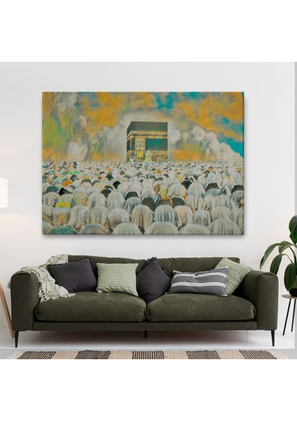 Mekke Kabe'de Kılınan Namazın Muhteşem Görüntüsü Kanvas TABLO-5052 fiyatları