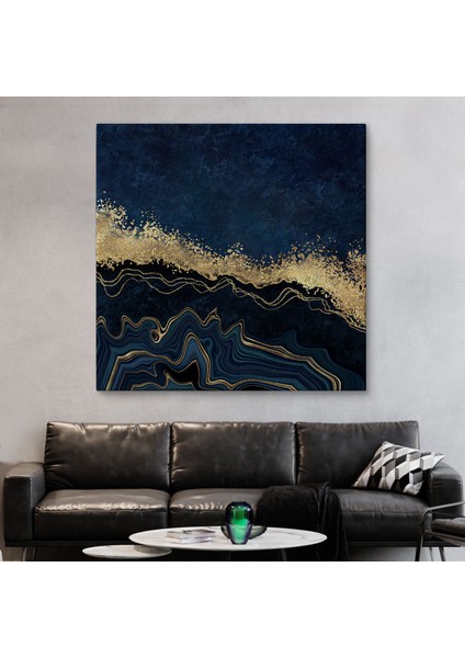 Lacivert ve Gold'un Mükemmel Uyumu Mermer Görünümlü Modern Kanvas TABLO-5065 fiyatları