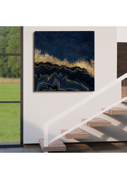 Lacivert ve Gold'un Mükemmel Uyumu Mermer Görünümlü Modern Kanvas TABLO-5065 fırsatları