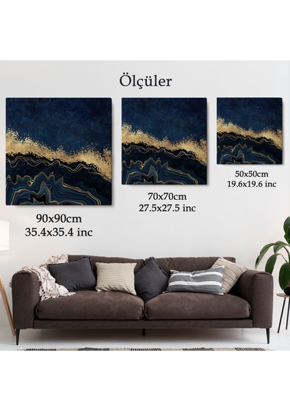 Lacivert ve Gold'un Mükemmel Uyumu Mermer Görünümlü Modern Kanvas TABLO-5065 indirimleri