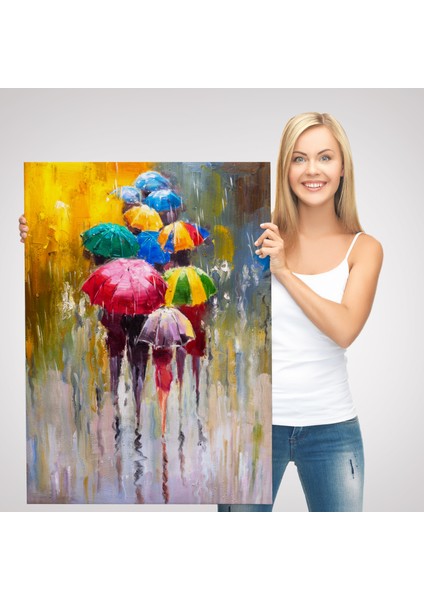 Renkli Şemsiyeler Yağlıboya Görünüm Dekoratif Kanvas Duvar Tablosu -5932 modelleri