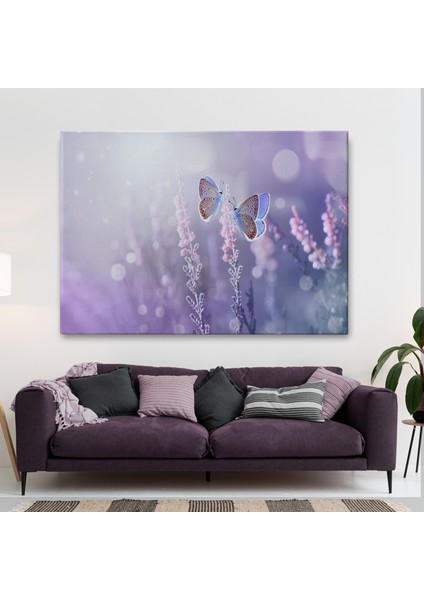 Lavanta Çiçeğindeki Zarif Kelebekler Dekoratif Kanvas Duvar TABLOSU-3704 fiyatları