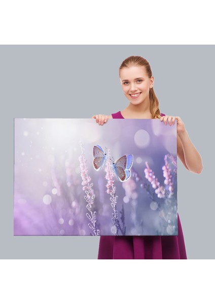 Lavanta Çiçeğindeki Zarif Kelebekler Dekoratif Kanvas Duvar TABLOSU-3704 fırsatları