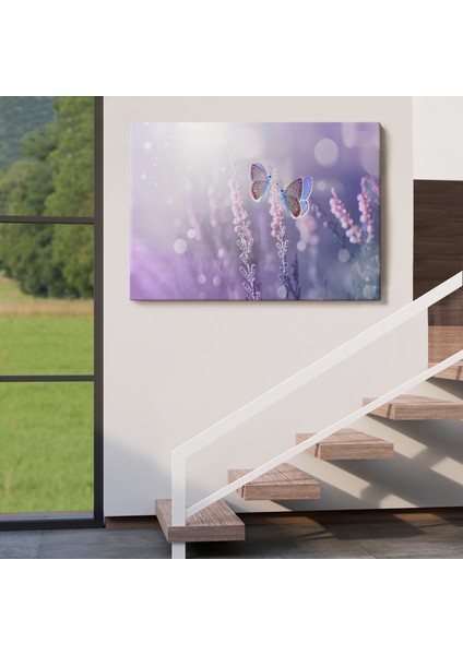Lavanta Çiçeğindeki Zarif Kelebekler Dekoratif Kanvas Duvar TABLOSU-3704 indirimleri