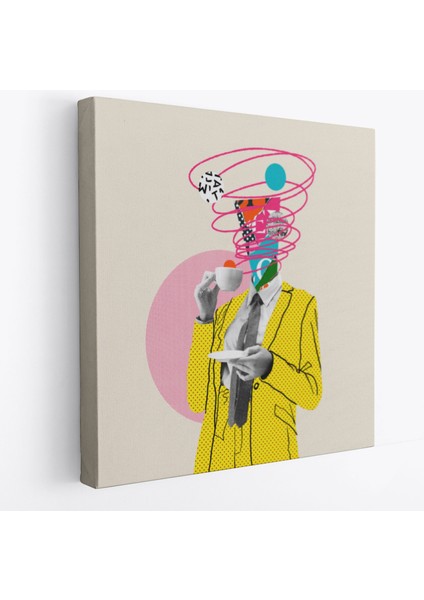 Çizgi Roman Kahramanı Kahvesini Yudumluyor Pop Art Kanvas TABLO-5066