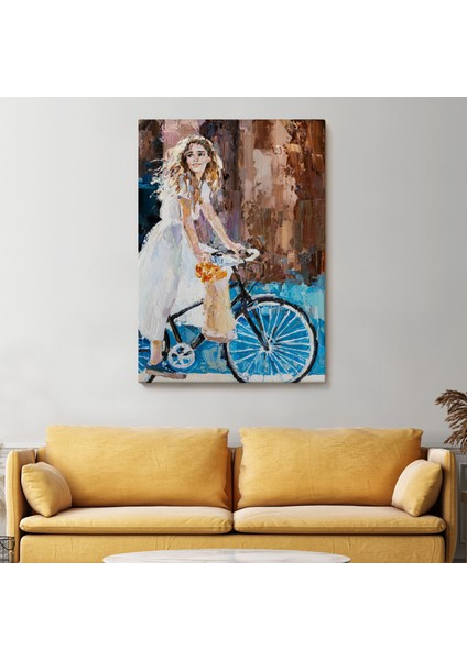 Bisiklete Binen Beyaz Elbiseli Kız Duvar TABLOSU-6007 fiyatları