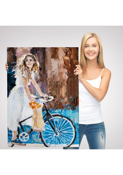 Bisiklete Binen Beyaz Elbiseli Kız Duvar TABLOSU-6007 modelleri