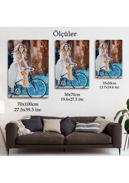 Bisiklete Binen Beyaz Elbiseli Kız Duvar TABLOSU-6007 indirimleri