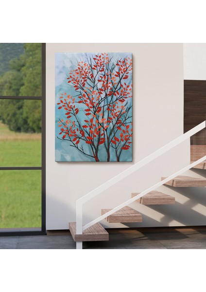 Kırmızı Yapraklar Soyut Dekoratif Kanvas TABLO-5179 fırsatları