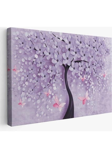 Mavi Inci Çiçekler ve Kelebekler Dekoratif Kanvas Duvar TABLOSU-3738