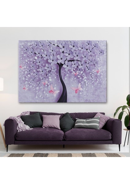 Mavi Inci Çiçekler ve Kelebekler Dekoratif Kanvas Duvar TABLOSU-3738 fiyatları