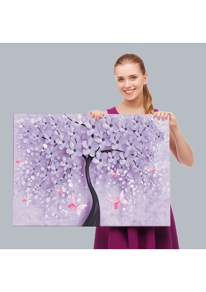 Mavi Inci Çiçekler ve Kelebekler Dekoratif Kanvas Duvar TABLOSU-3738 fırsatları