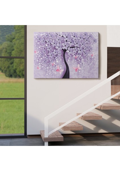 Mavi Inci Çiçekler ve Kelebekler Dekoratif Kanvas Duvar TABLOSU-3738 indirimleri