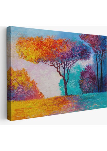 Renkli Ağaçlar Yağlıboya Görünüm Dekoratif Kanvas Duvar TABLOSU-3739